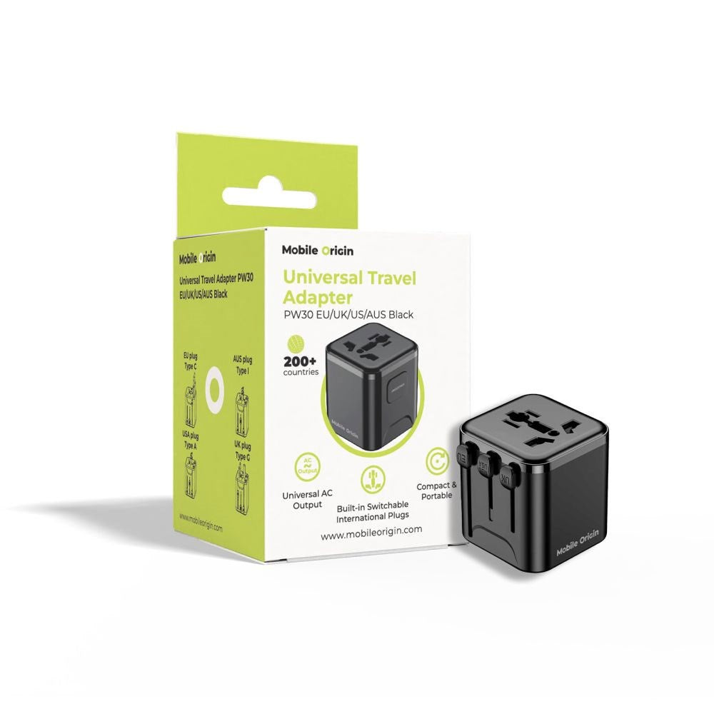 Mobile Origin 30W Universal Travel Adapter EU/UK/US/AUS - Black