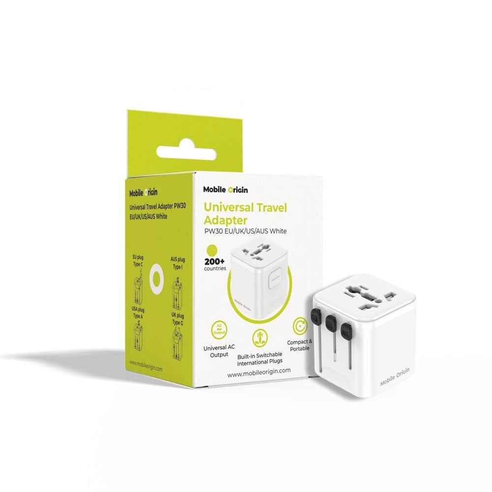 Mobile Origin 30W Universal Travel Adapter EU/UK/US/AUS - White