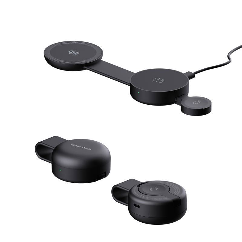 Mobile Origin 3-in-1 Foldable Wireless Qi2 Charger for Smartphone / Apple Watch / Headphones - 25W - Black