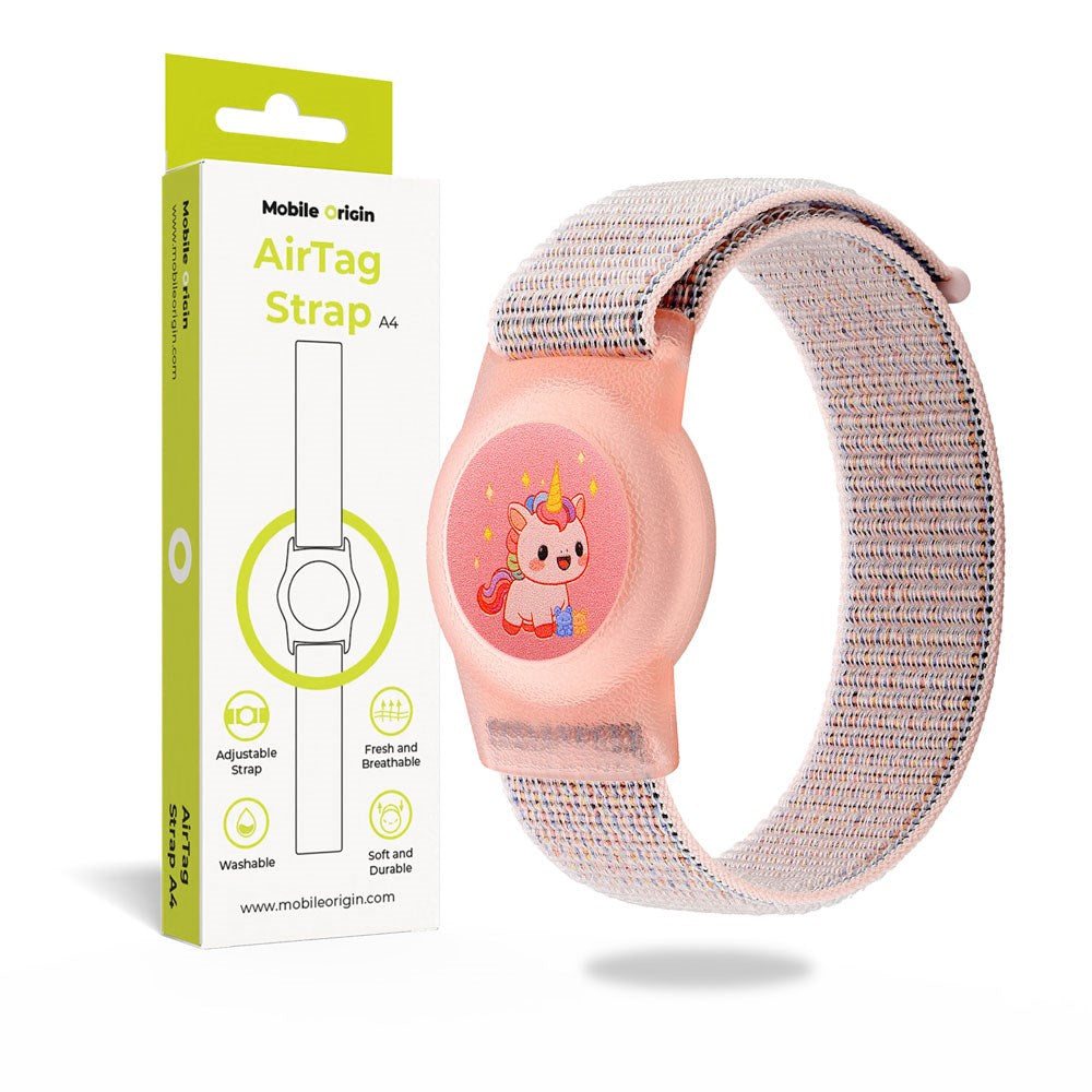 Mobile Origin Apple AirTag Nylon Strap for Kids - Pink Unicorn