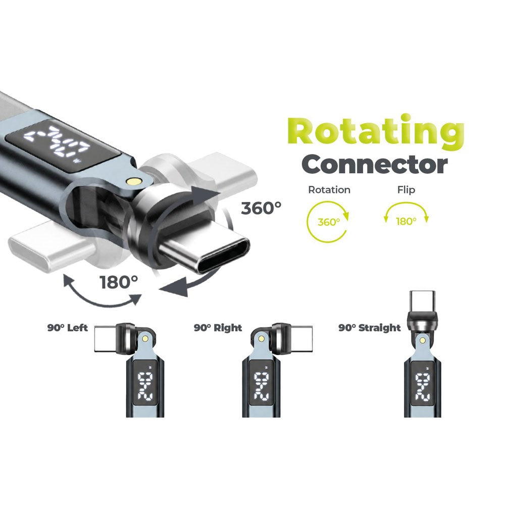 Mobile Origin 240W Display 540° Rotating USB-C to USB-C Cable - 1m - Black
