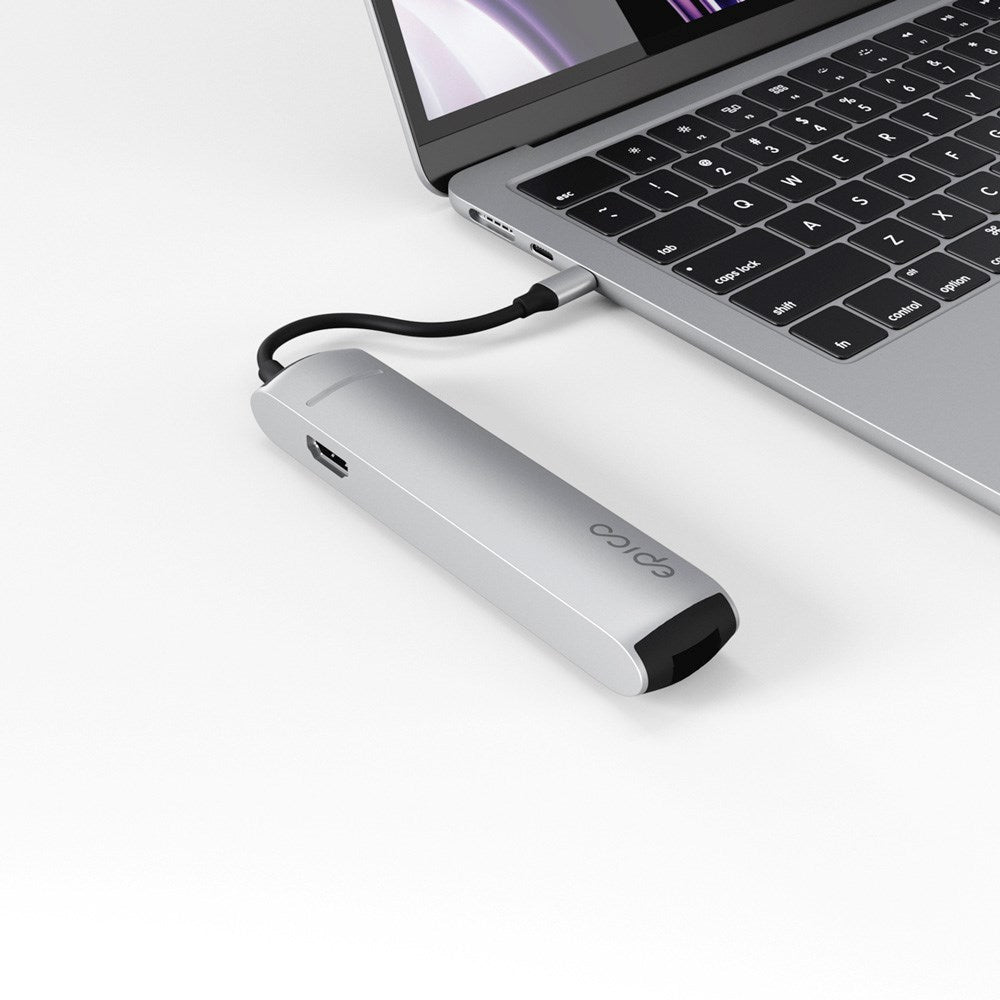 Epico 6-in-1 USB-C Adapter – Slim Design with 8K Resolution - Sølv