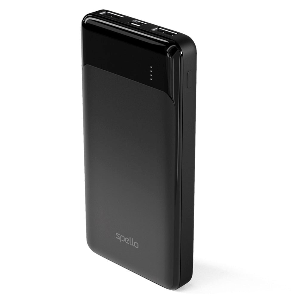 Spello Thin 10W Powerbank with 2 x USB-A & 1 x USB-C - 10,000 mAh - Black