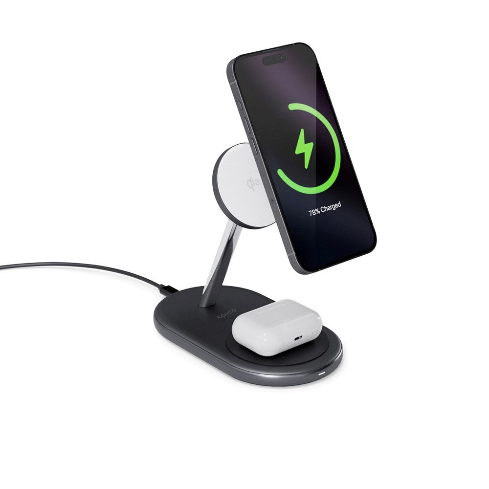 Epico 2-in-1 Wireless Charger 15W - Phone and AirPods - MagSafe Compatible - Black