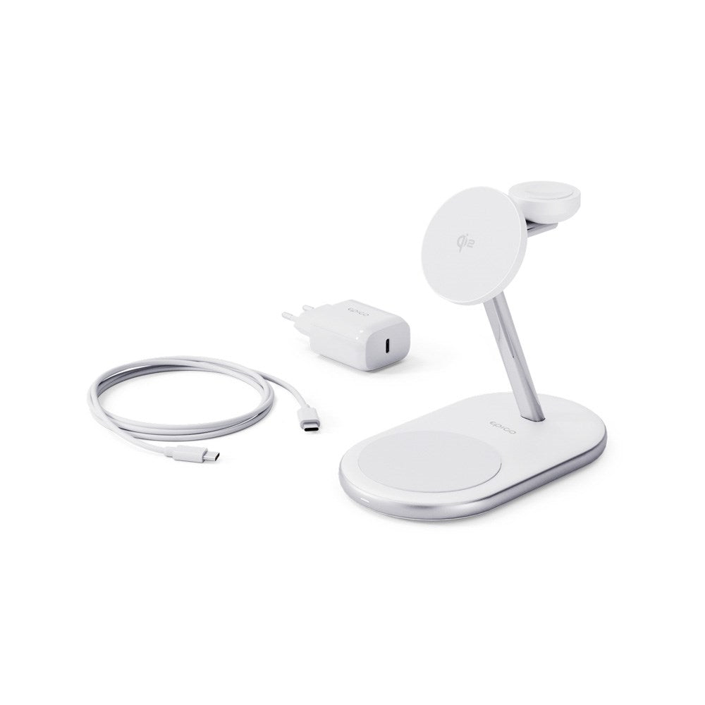 Epico UltraBase EX60 Qi2 3-in-1 Mag+ Wireless Charger - MagSafe Compatible - White