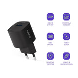 Spello 20W PD (Power Delivery) Wall Charger with 1 x USB-C 1 x USB-A- Black