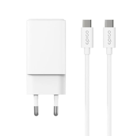 Epico UltraBoost GaN 45W Wall Charger with 1.2m USB-C to USB-C Cable - 2x USB-C - White