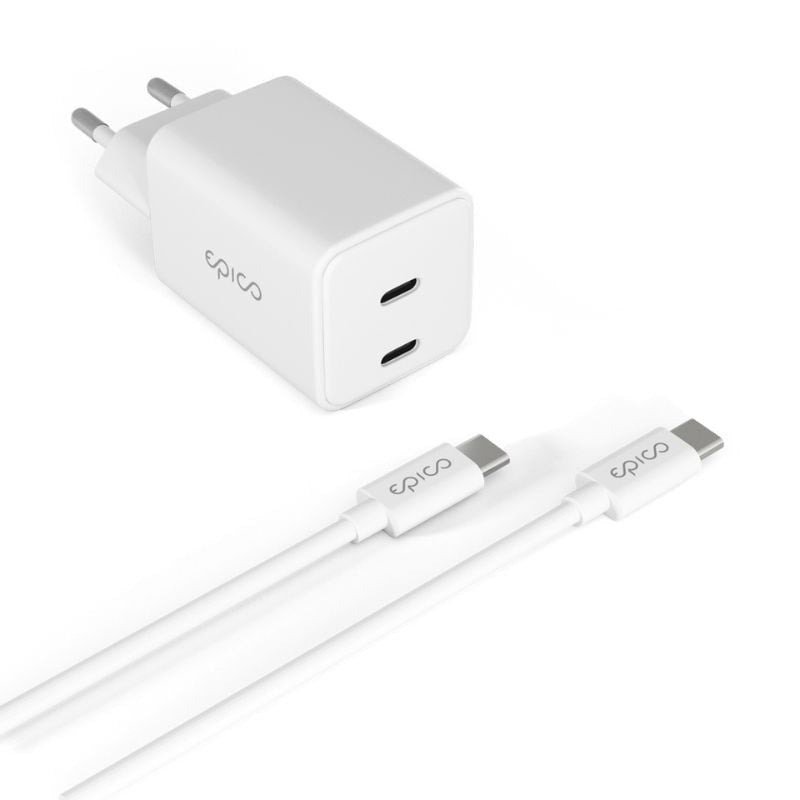 Epico UltraBoost GaN 45W Wall Charger with 1.2m USB-C to USB-C Cable - 2x USB-C - White