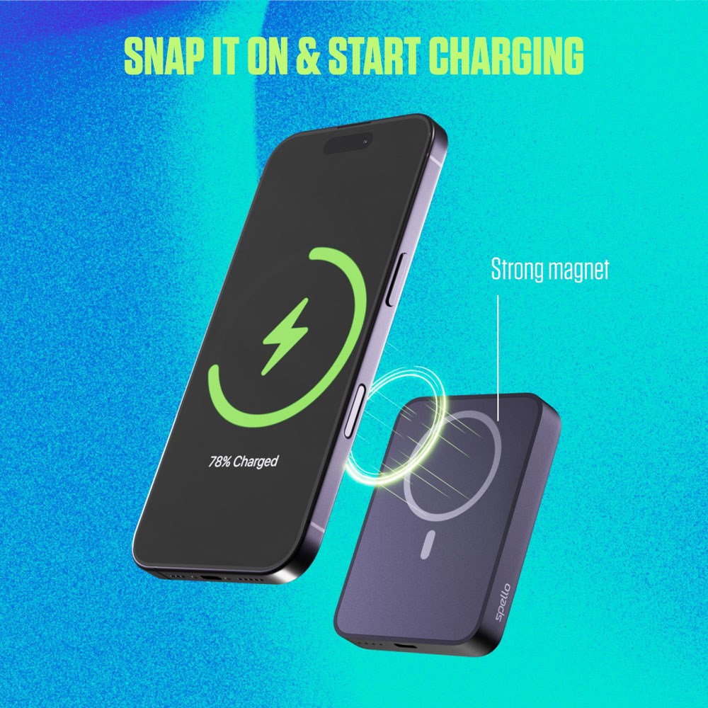 Spello ForcePack 5000mAh Magnetic Power Bank 15W - MagSafe Compatible - Black