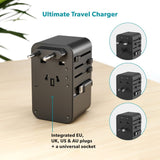 Epico UltraBoost Universal Travel Adapter 70W with 2 x USB-A 1 x USB-C - Titanium
