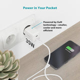 Epico UltraBoost GaN 35W Wall Charger with 1.2m USB-C to USB-C Cable - 2x USB-C - White