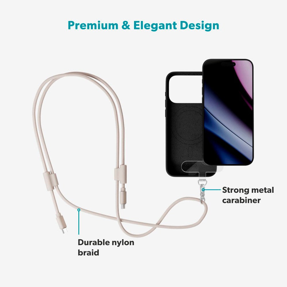 Epico 2-in-1 Phone Strap with Integrated USB-C to USB-C Cable - Beige