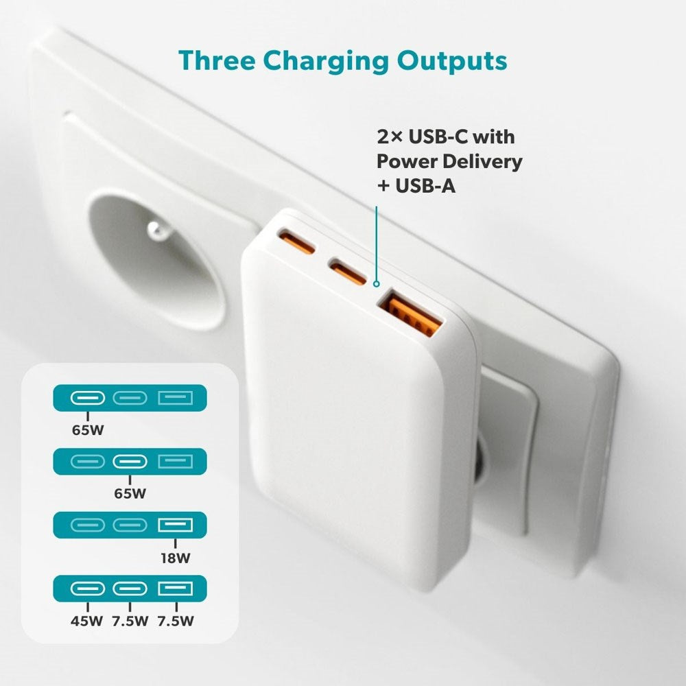 Epico Travel UltraBoost Flat 65W Wall Charger with 2 x USB-C & 1 x USB-A – White