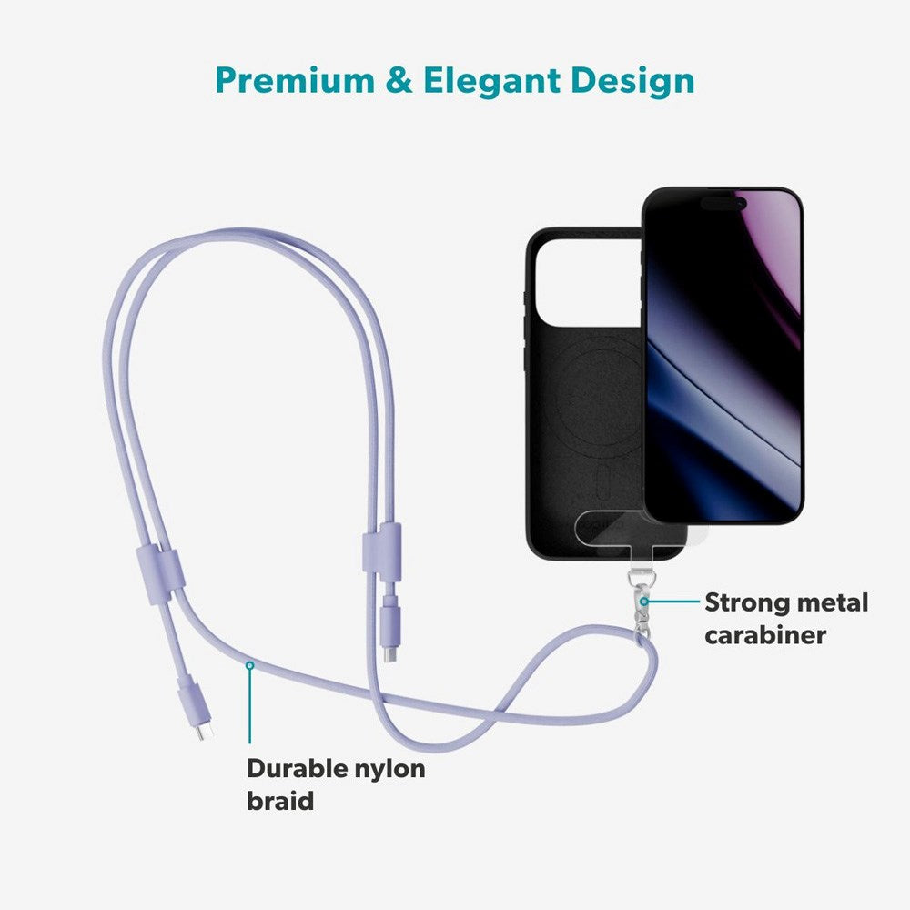 Epico Phone Strap with Built-in 60W USB-C to USB-C Cable - Purple