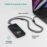 Epico Phone Strap with Built-in 60W USB-C to USB-C Cable - Black