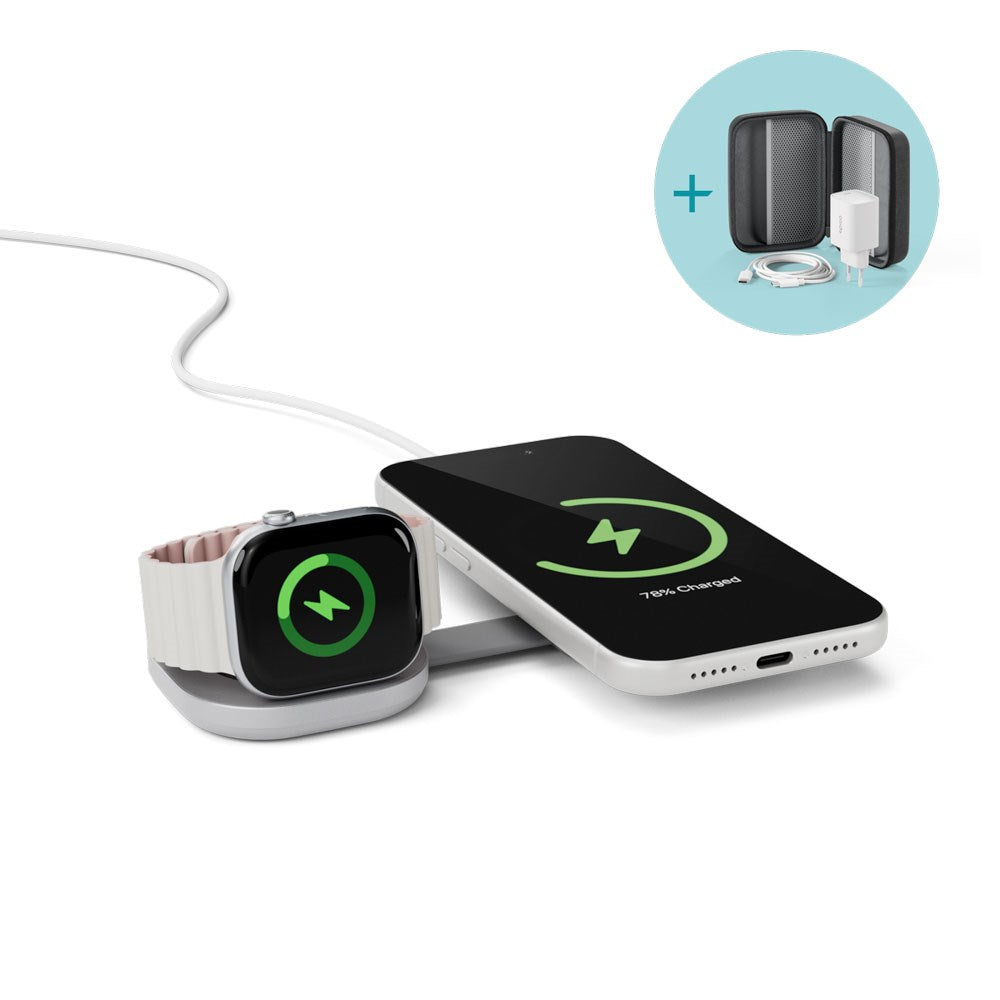 Epico UltraBase Compact Wireless Charger 25W for Smartphone / Apple Watch - MagSafe / Qi2 Compatible - Silver