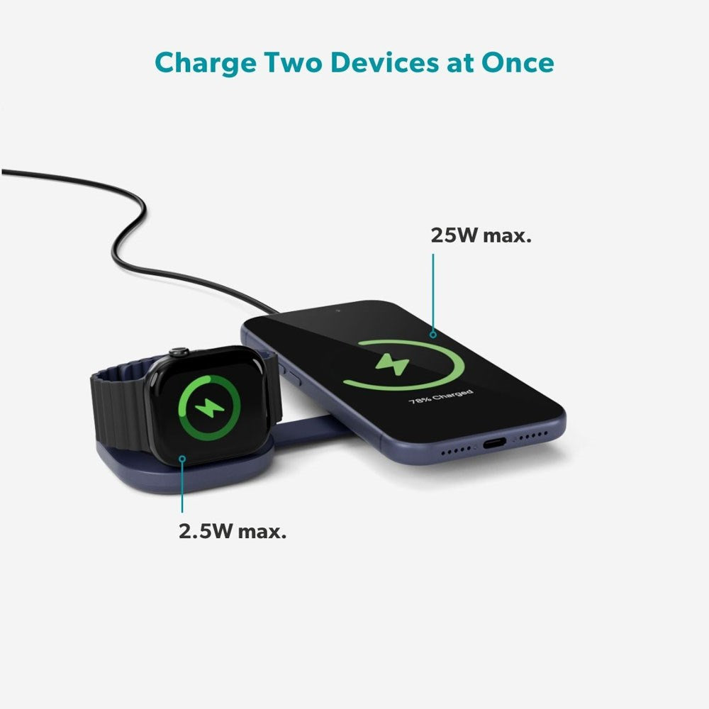 Epico UltraBase Compact Wireless Charger 25W for Smartphone / Apple Watch - MagSafe / Qi2 Compatible - Dark Blue
