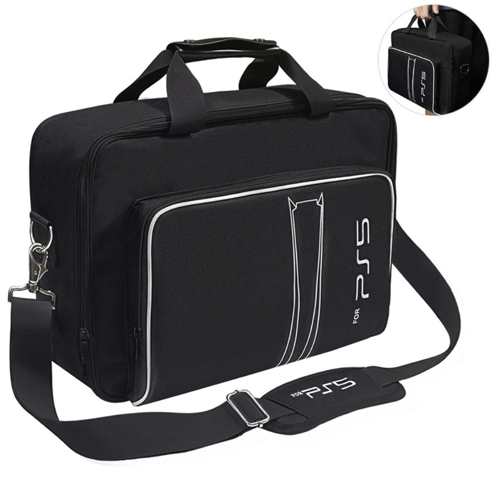 Bag for PS5 with Storage & Shoulder Strap - Black / White