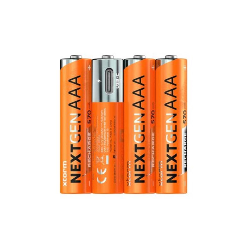 Xtorm NextGen Rechargeable USB-C AAA Batteries - 4 pcs - Orange