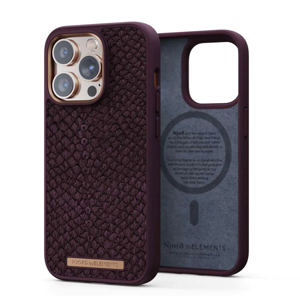 iPhone 14 Pro Njord byELEMENTS Salmon Series Leather Case - MagSafe Compatible - Eldur / Brown