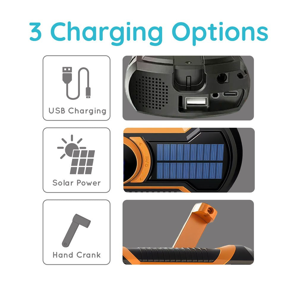 Just In Case Emergency Radio with Bluetooth & 5000 mAh PowerBank - Black / Orange