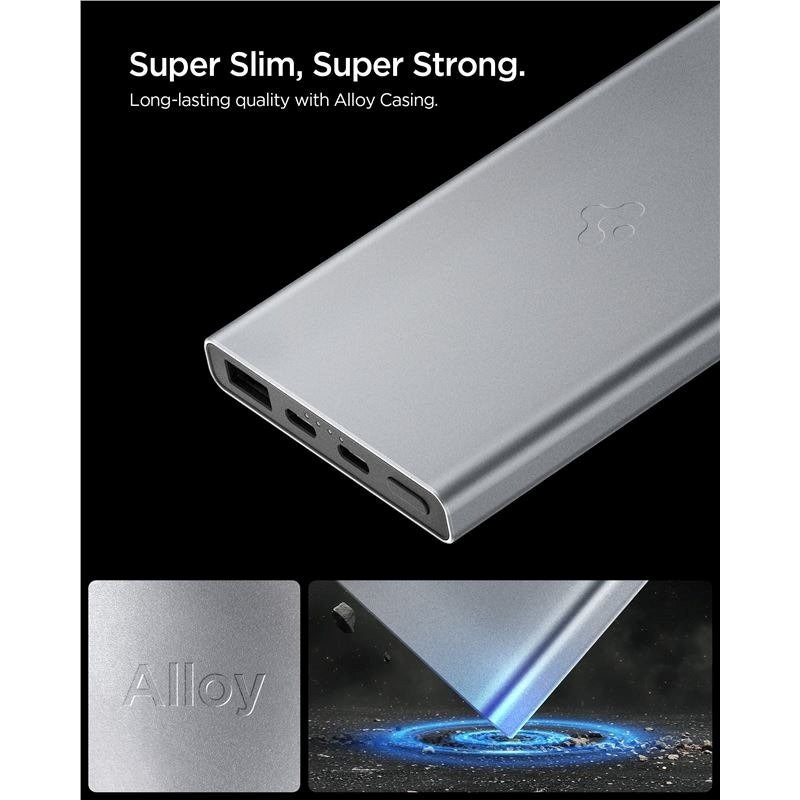 Spigen Essential 10,000mAh Powerbank with 2 x USB-C - 1 x USB-A - 22,5W - Grey