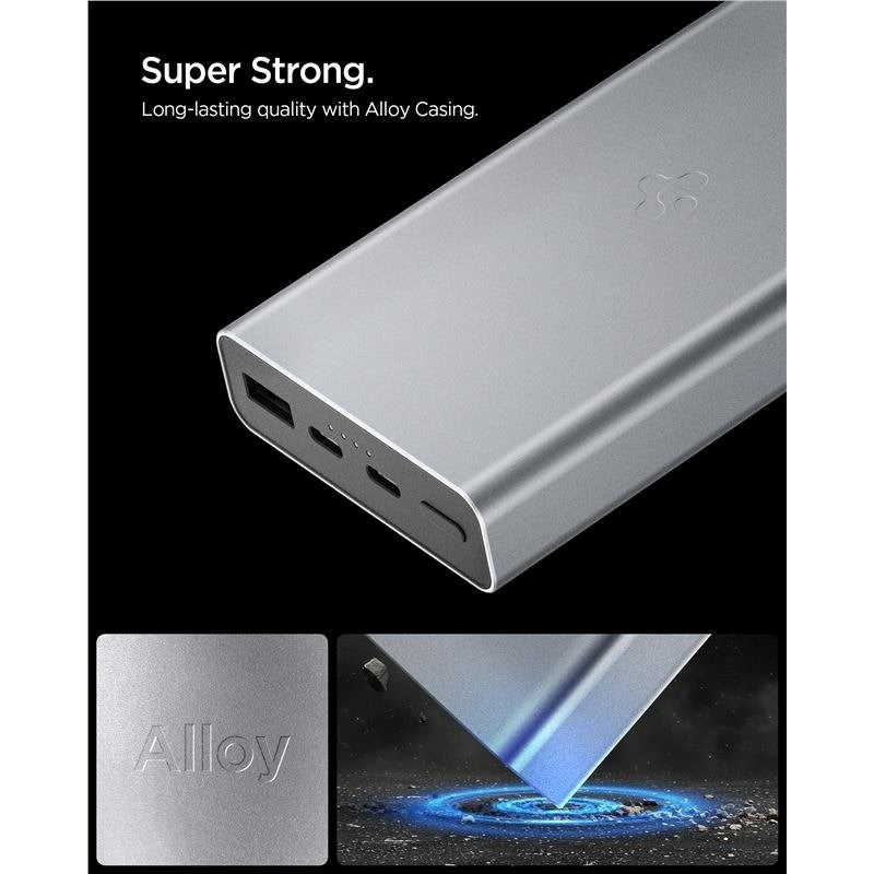 Spigen Essential 20,000mAh Powerbank with 2 x USB-C - 1 x USB-A - 30W - Grey