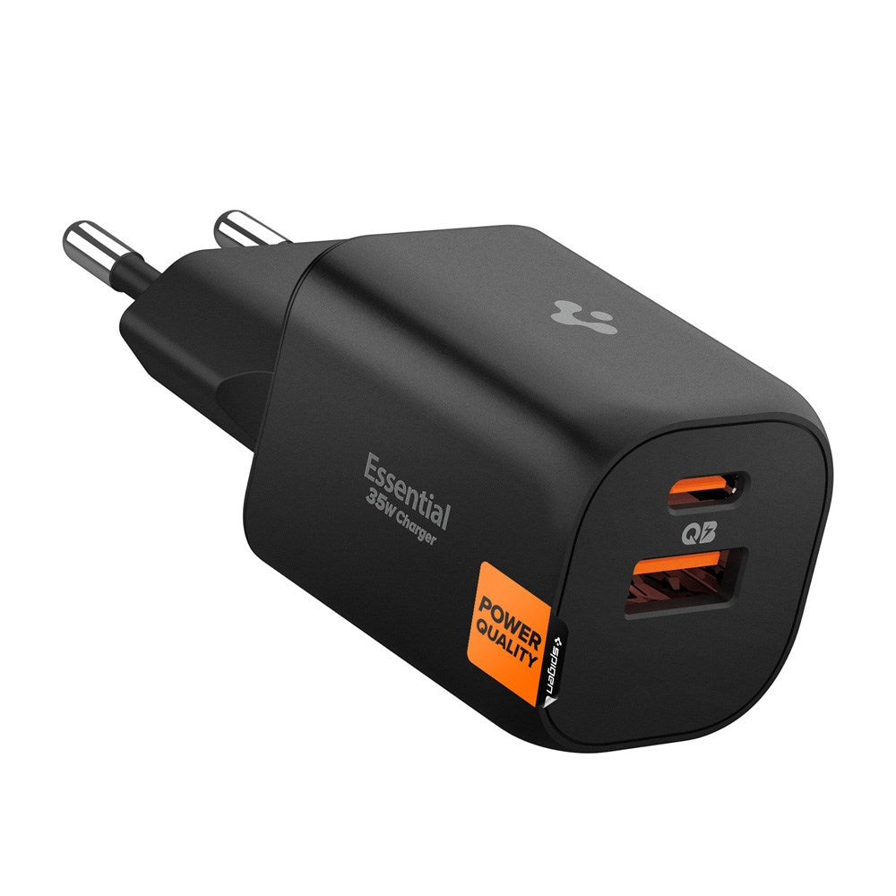 Spigen Essential 35W Wall Charger with 1 x USB-C & 1 x USB-A - Black