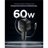 Spigen Essential Car Charger 60W with Built-in USB-C Cable & 1 x USB-C 1 x USB-A - Black