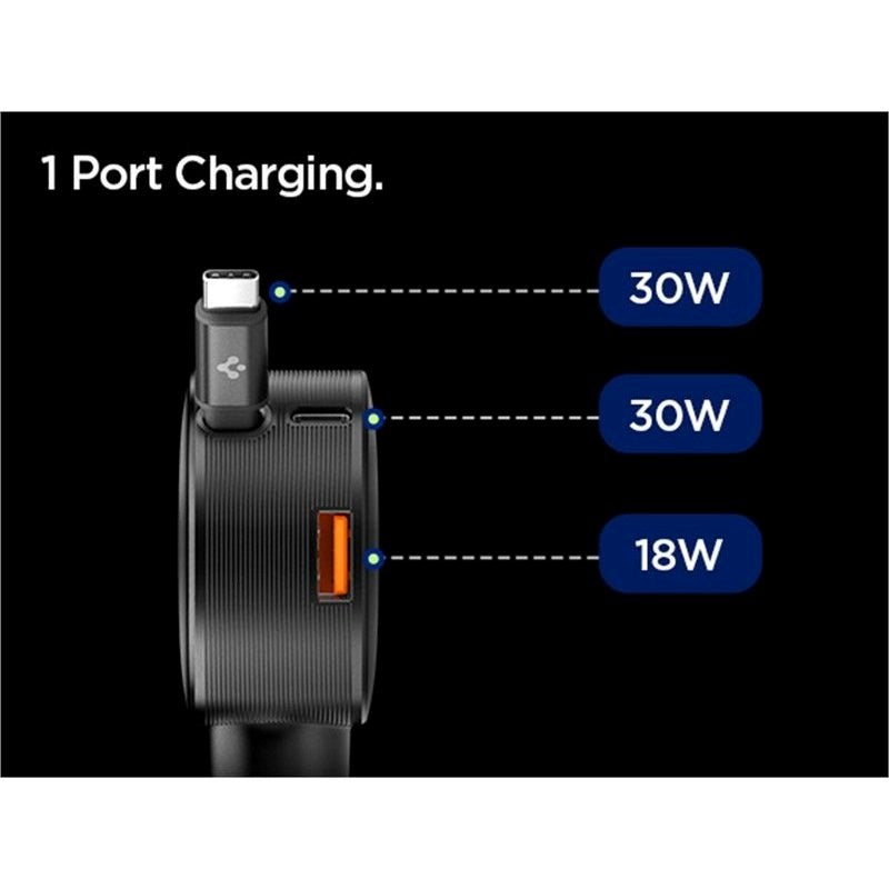 Spigen Essential Car Charger 60W with Built-in USB-C Cable & 1 x USB-C 1 x USB-A - Black