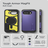 Google Pixel 10a Spigen Tough Armor Hybrid Case with Kickstand - MagSafe Compatible - Purple
