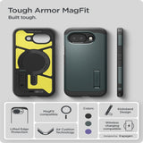 Google Pixel 10a Spigen Tough Armor Hybrid Case with Kickstand - MagSafe Compatible - Green