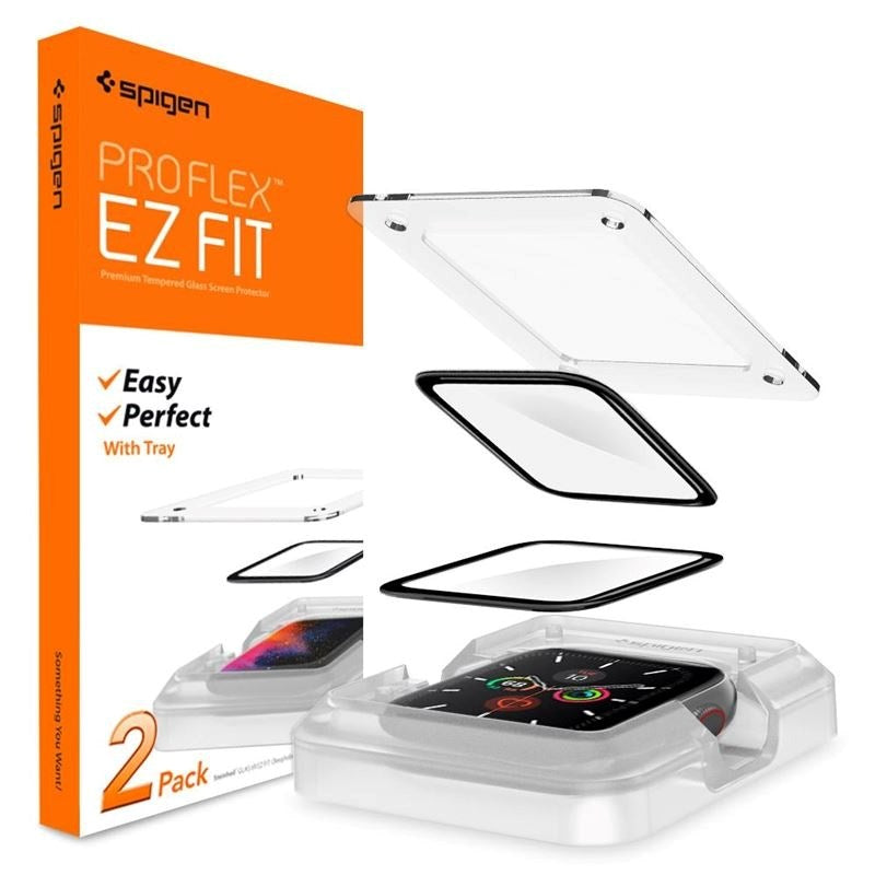Apple Watch (38/40/SE/41/42mm) Spigen EZ Fit Glass Flex Screen Protector - 2 Pcs. - Transparent / Black Edge