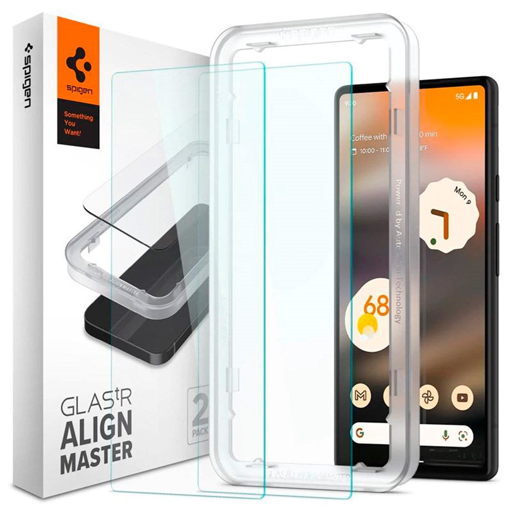 Google Pixel 6a Spigen Alignmaster Glas.tR Screen Protection 2. Pcs - Case Friendly - Transparent