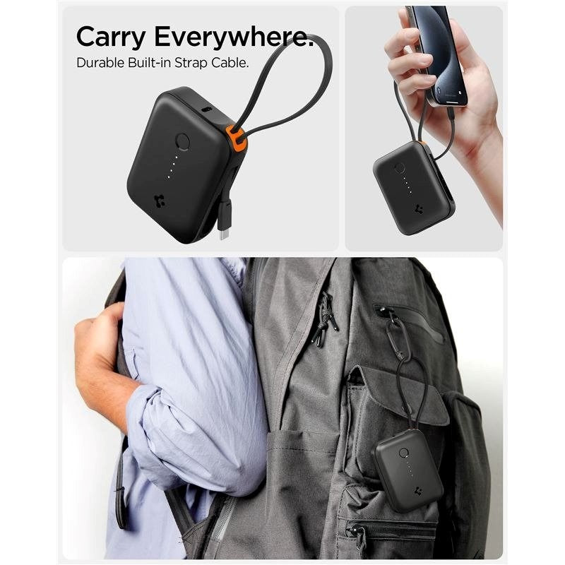 Spigen Essential 10,000mAh Powerbank with Built-in USB-C Cable & 30W - Black