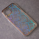 iPhone 13 Pro Hybrid Plastic Case w. Holographic Print - Hearts Motif - Transparent