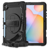 Samsung Galaxy Tab S6 Lite Tech-Protect Solid360 Tough Case w. Protective Film, Hand Holder & Shoulder Strap - Black