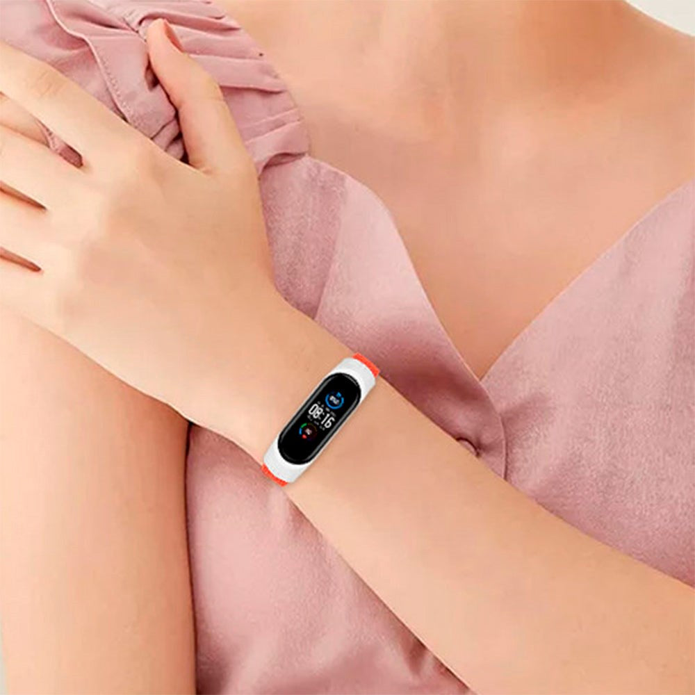 Xiaomi Mi Smart Band 5 / 6 Hurtel Braided Fabric Strap - White / Pink