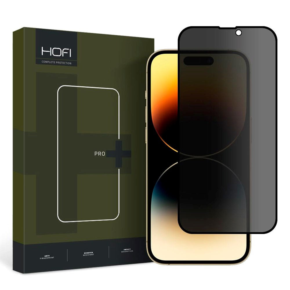 Hofi iPhone 15 Glass Pro+ Screen Protector with Privacy - Case Friendly - Transparent / Black Edge