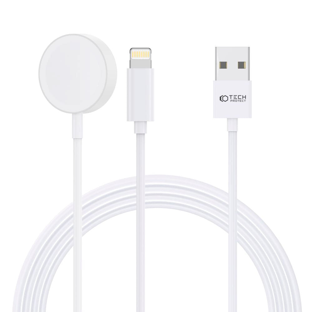 Tech-Protect Ultraboost Charging Cable for Apple Watch (2.5W) & iPhone (12W) - 1.5m - White