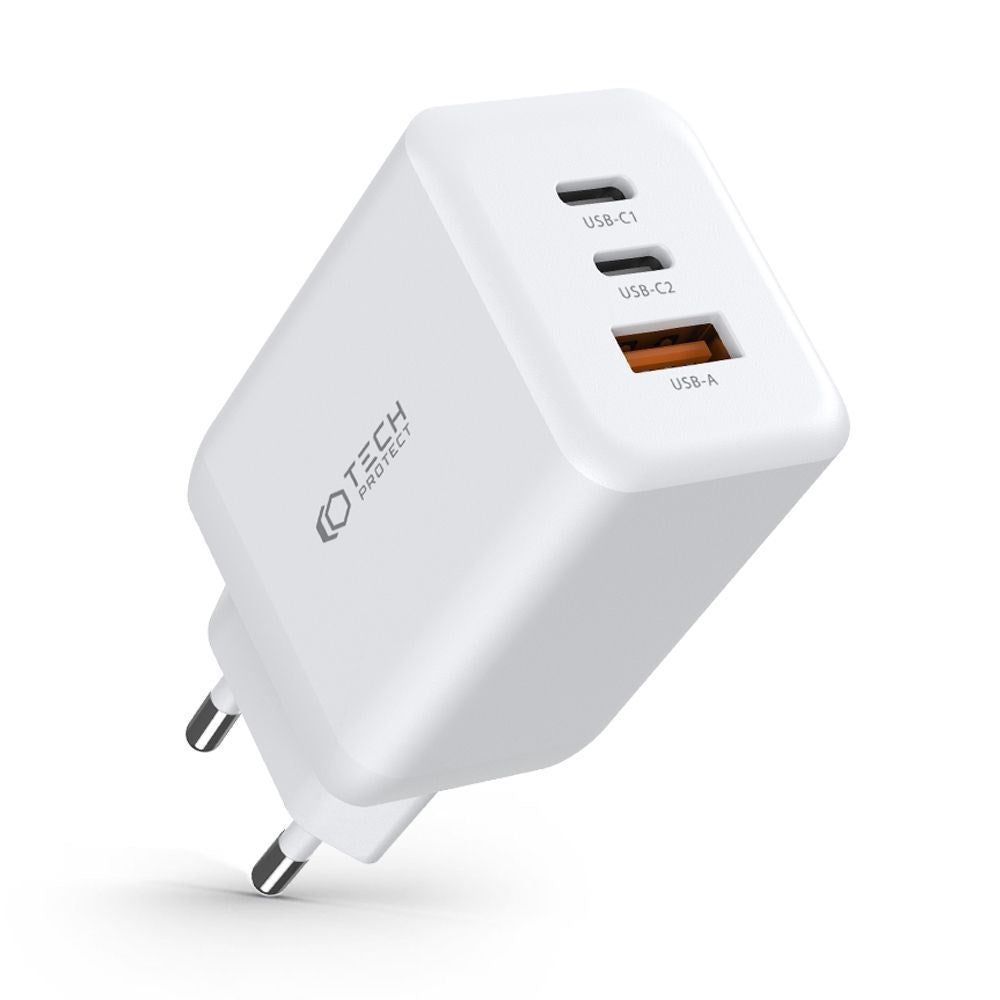 Tech-Protect NC PD 65W Wall Charger with 2 x USB-C & 1 x USB-A - White