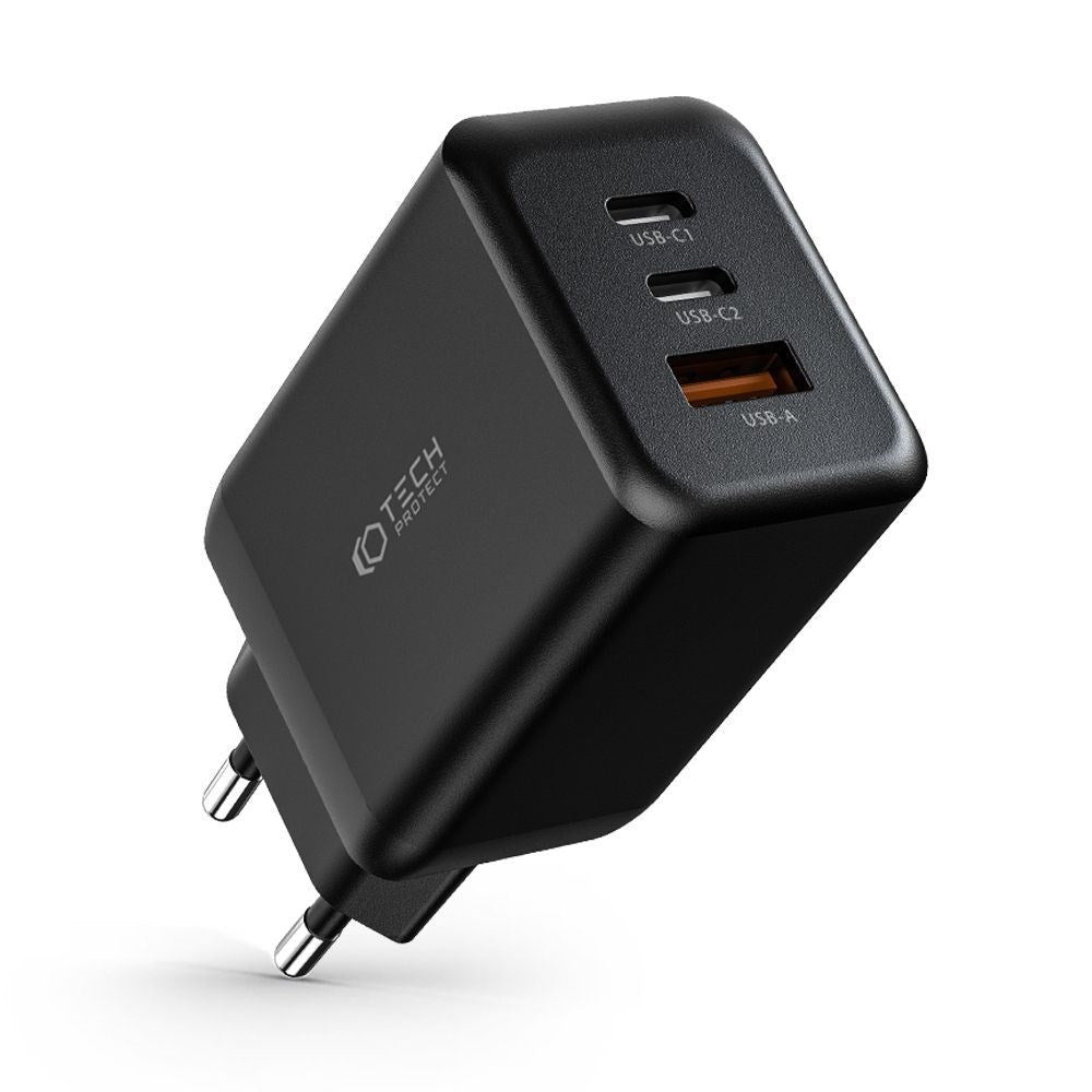 Tech-Protect NC PD 65W Wall Charger with 2 x USB-C & 1 x USB-A - Black