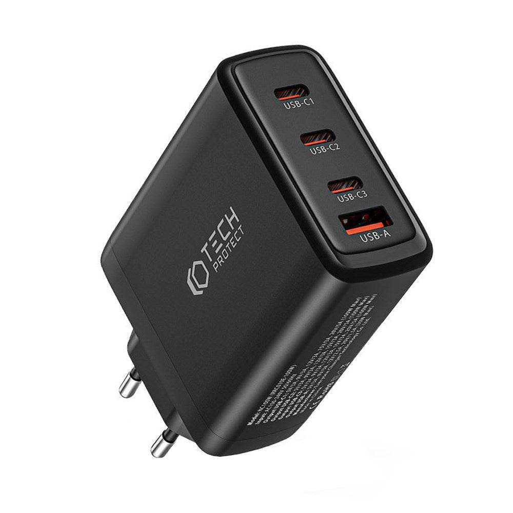 Tech-Protect Network PD GaN 100W Wall charger with 3 x USB-C & 1 x USB-A - Black