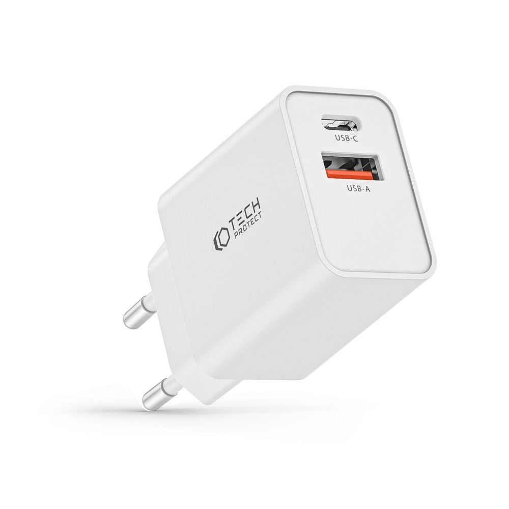 Tech-Protect Network 30W Wall charger with 1 x USB-A QC & 1 x USB-C PD - White