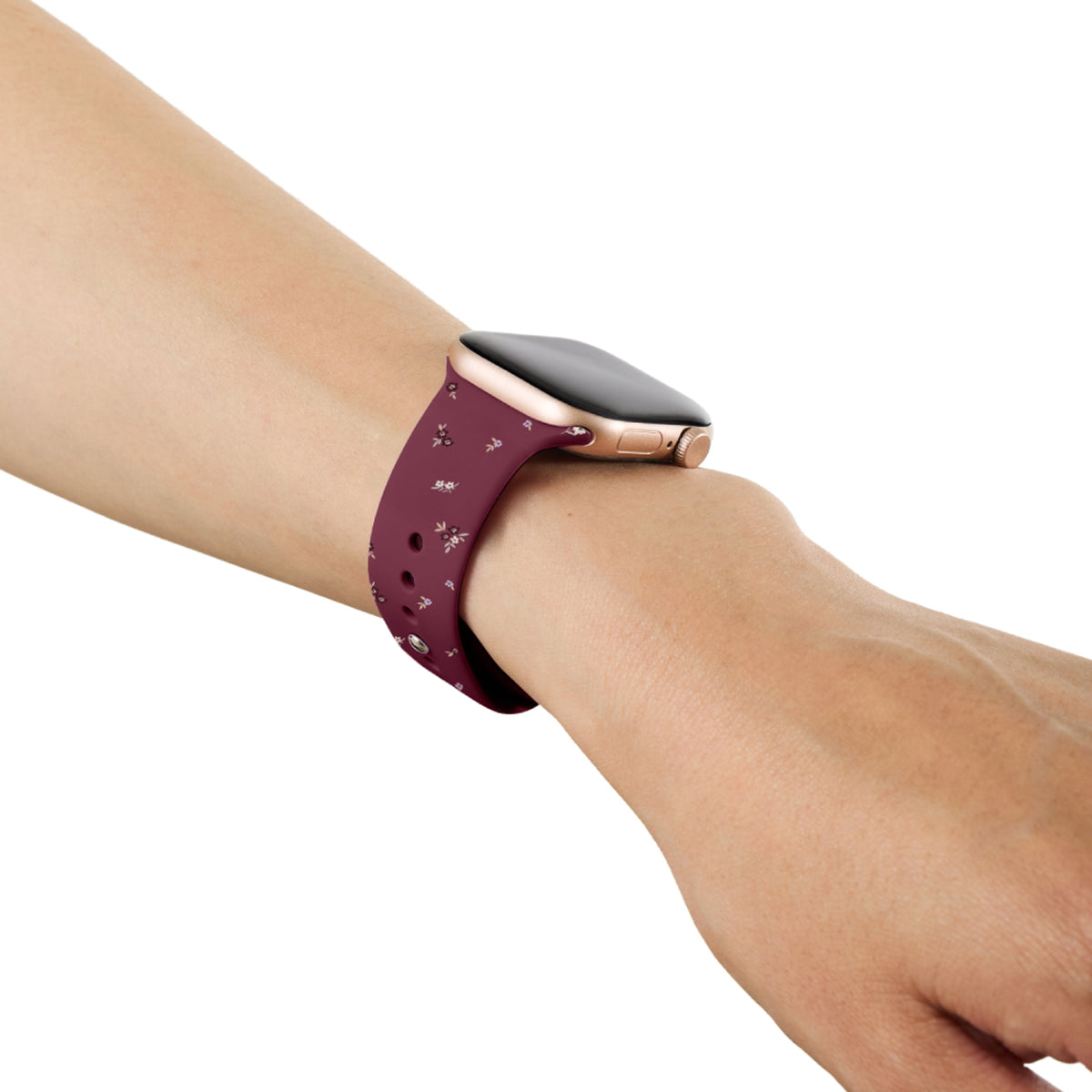 Apple Watch (42/44/SE/45/46/49mm) iDeal of Sweden Silicone Watch Strap - Size S/M - Fine Wine Bloom