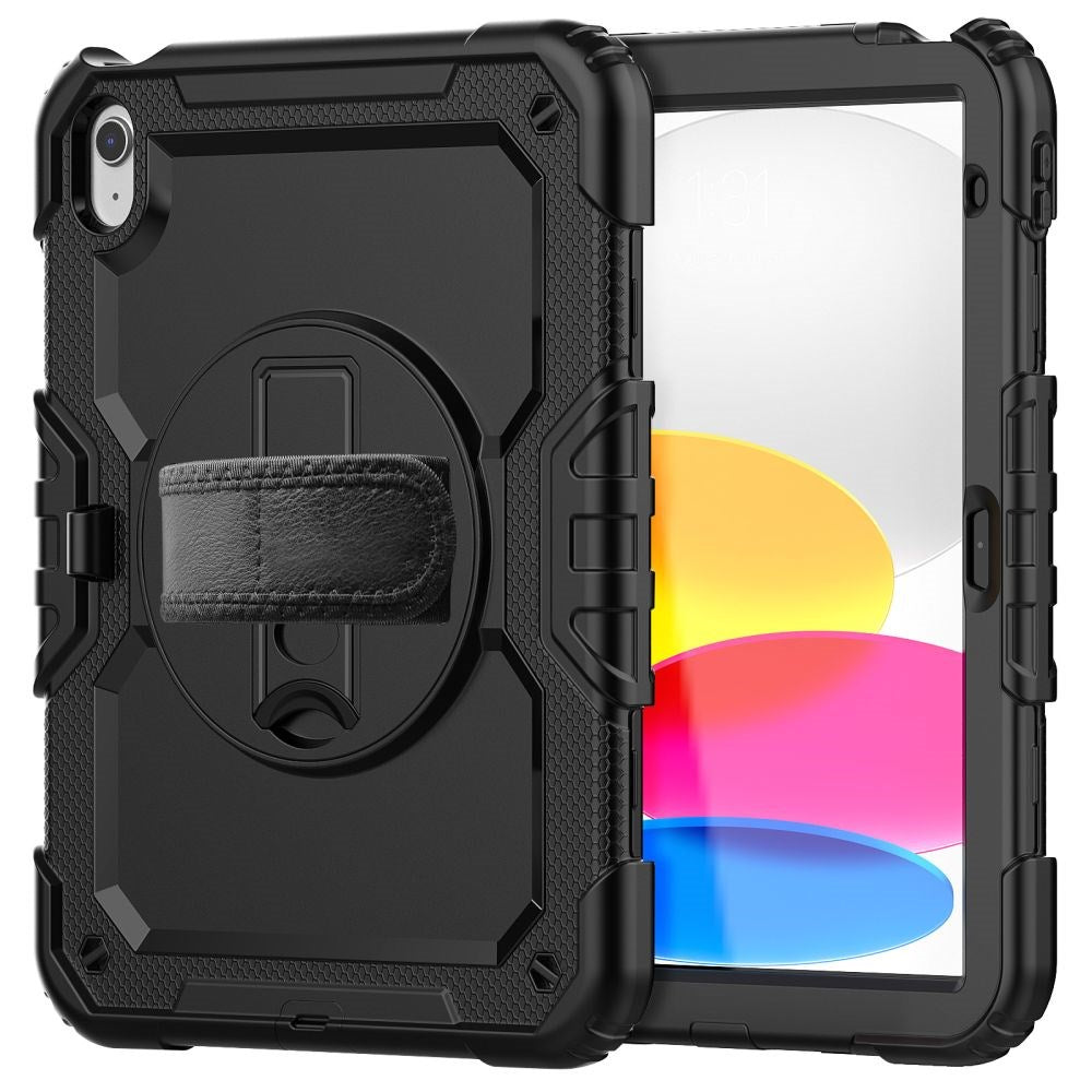 iPad 10.9" 2022 Tech-Protect Solid360 Case w. Protective Film, Hand Holder & Shoulder Strap - Black