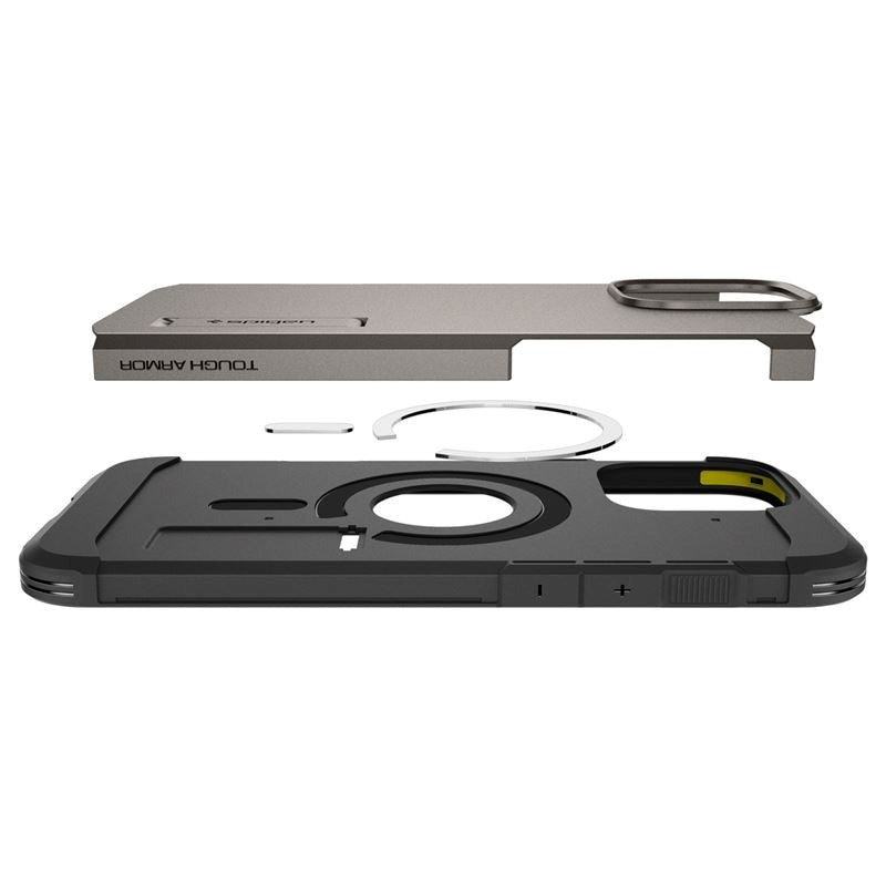 iPhone 16 Pro Spigen Tough Armor Case w. Kickstand  - MagSafe Compatible - Gunmetal