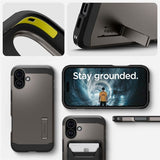 iPhone 16 Spigen Tough Armor Case w. Kickstand  - MagSafe Compatible - Gunmetal