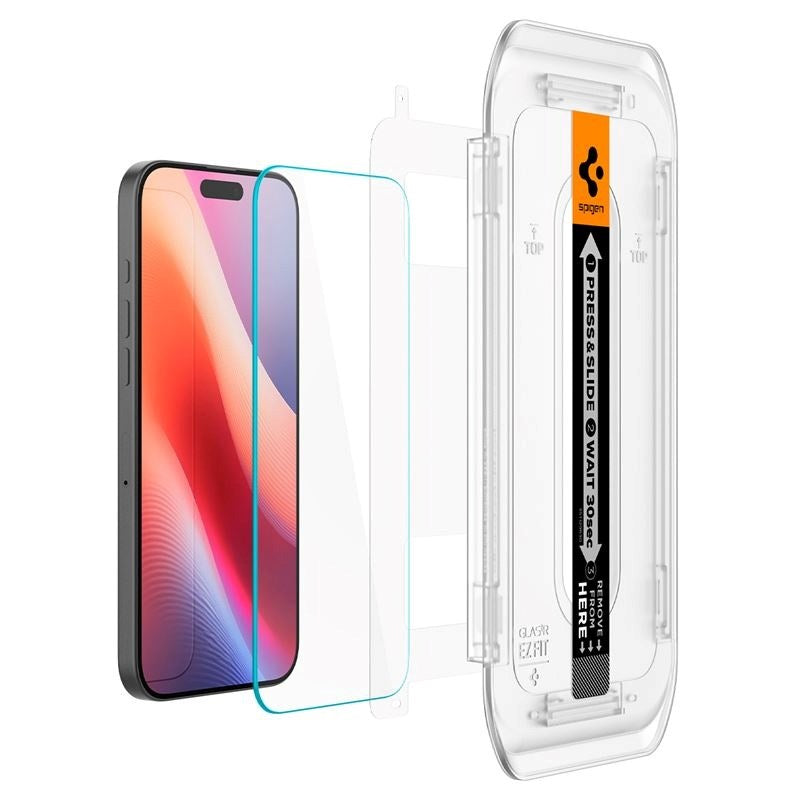 iPhone 16 Pro Max Spigen EZ Fit Glas.tR Screen Protection 2. Pcs - Case Friendly - Transparent