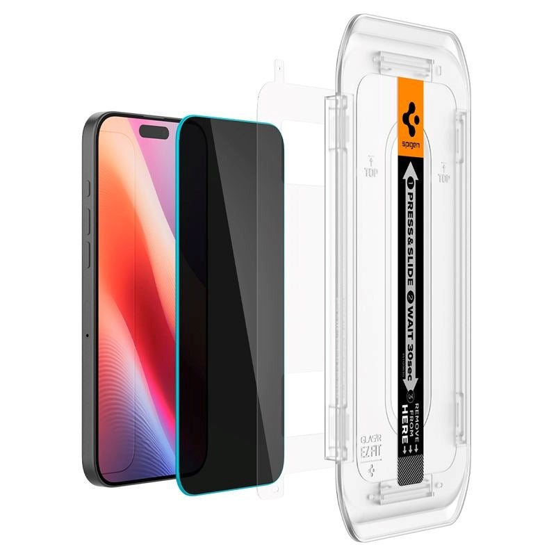 iPhone 16 Pro Max Spigen EZ Fit Glas.tR Screen Protection 2. Pcs - Privacy Filter - Case Friendly - Transparent